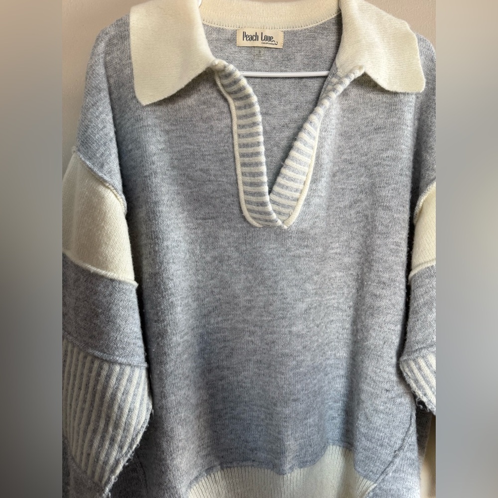 Peach Love California Striped Gray and Cream Sweater - Picture 9 of 9
